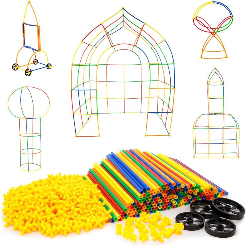 PicassoTiles 600pc Construction Toy Straw Building Set Children